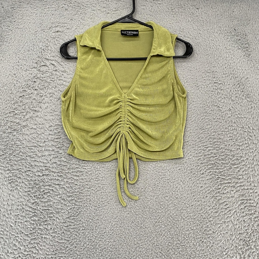 Kittenish Crop Top Womens Medium Green Cropped Y2K Stretch Alexia Summer